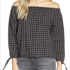 ✨ NEW Madewell black white plaid off shoulder top